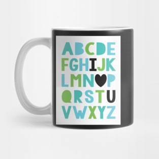 I love you alphabet in greens and blues Mug